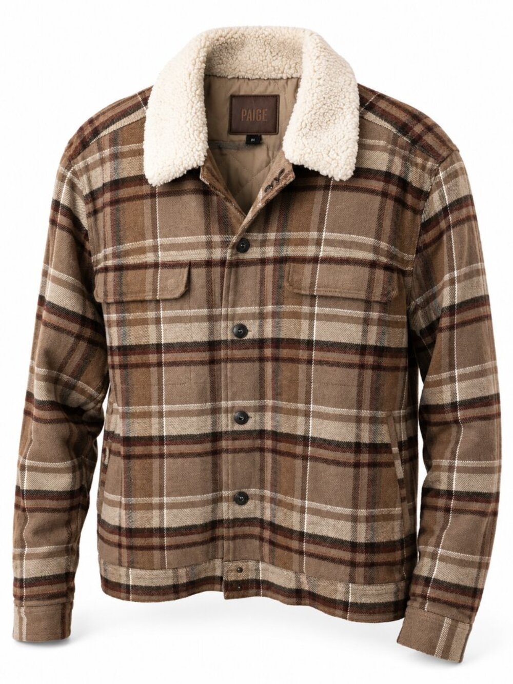 PAIGE Douglas Men’s Plaid Sherpa Jacket Brown Burnt Copper XXL
